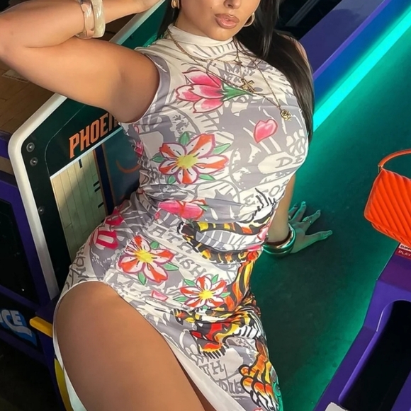 Tattoo Tiger Floral Graphic Sleeveless Dress - Picture 2 of 2